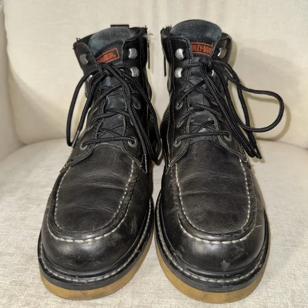 Harley-Davidson Men's Beau Leather Motorcycle Wedge Boots | Black | Size 11.5
